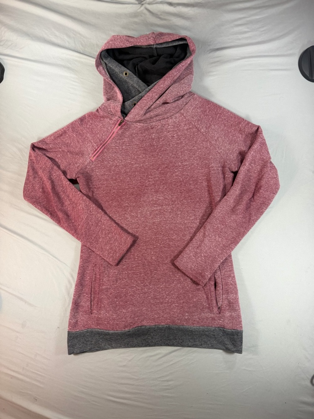 AMPERSAND AVE Heathered Dusty Rose Pullover Hoodie with Charcoal Trim